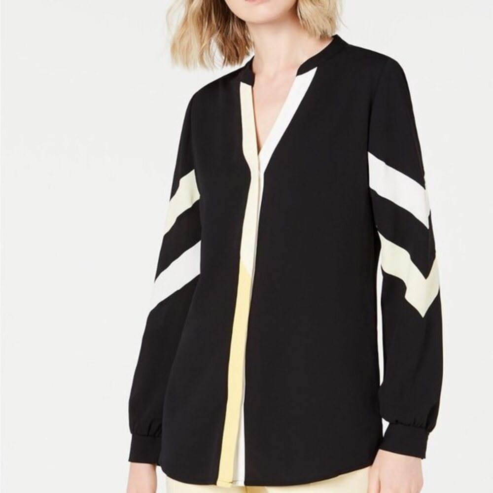 ALFANI Colorblocked Shirt in Black. M